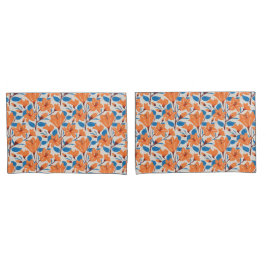 Funda De Cojín Patrón floral de Blue Lily, Naranja Botánico