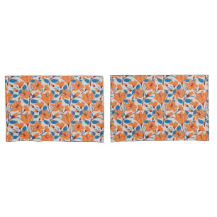 Funda De Cojín Patrón floral de Blue Lily, Naranja Botánico