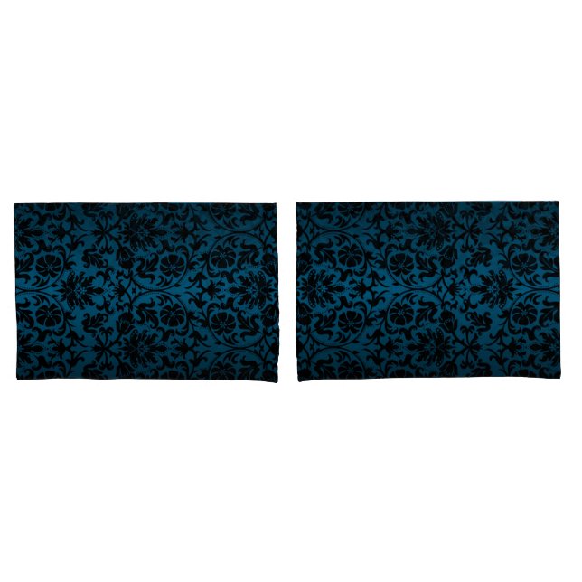 Funda De Cojín Patrón floral de damasco azul (Anverso - Set)