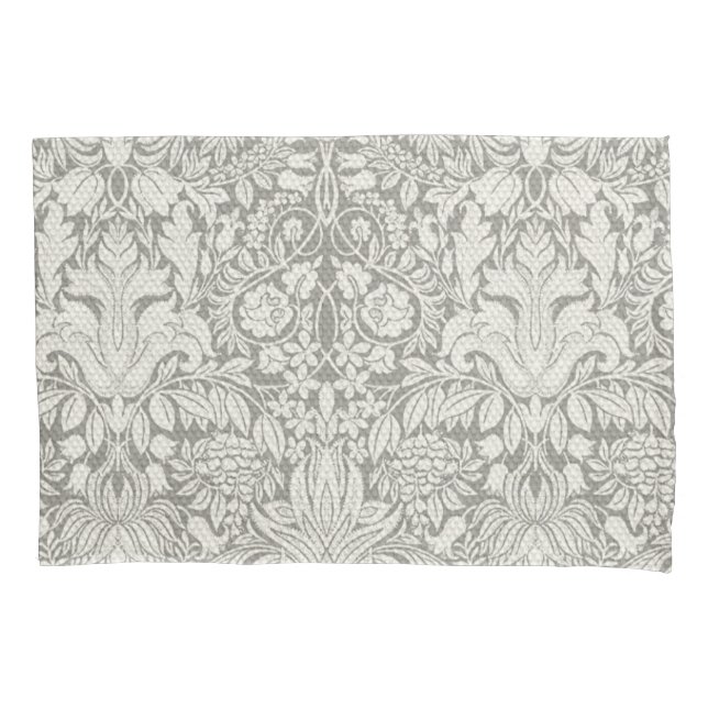 Funda De Cojín Patrón floral de damasco blanco simple (Anverso)