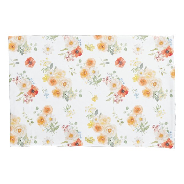 Funda De Cojín Patrón floral de flores soleadas acuarela (Anverso)