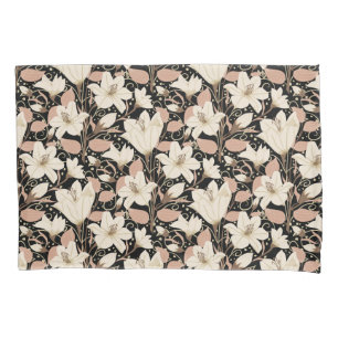 Funda De Cojín Patrón floral de Lily Beige-Negro Botánico