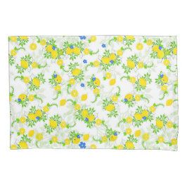 Funda De Cojín Patrón floral de limones azules y amarillos verani