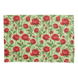Funda De Cojín Patrón floral de ranúnculo rojo vibrante