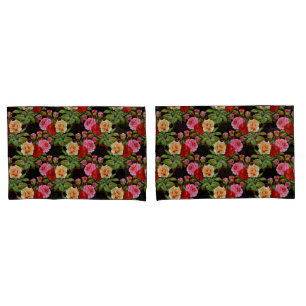 Funda De Cojín Patrón floral Flores Rosas Rojo Rosa Verde Amarill