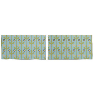 Funda De Cojín Patrón floral folclórico retro verde y azul cúbico