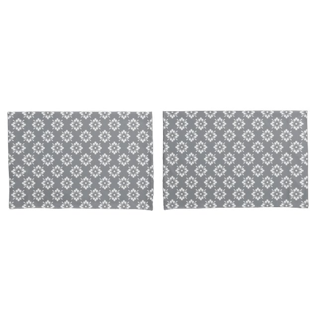 Funda De Cojín Patrón floral gris y blanco reversible (Anverso - Set)