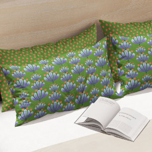 Funda De Cojín Patrón floral moderno en verde y lavanda
