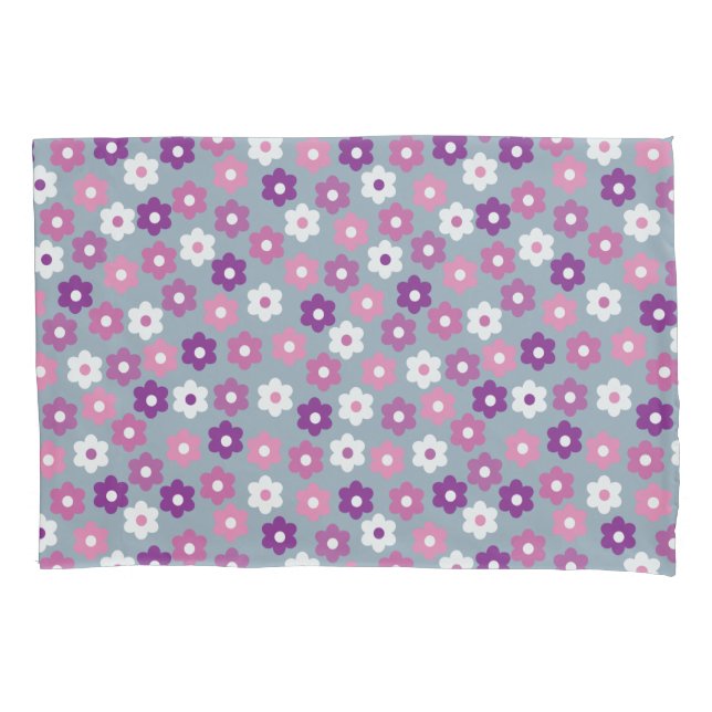 Funda De Cojín Patrón floral morado/rosa/blanco  (Anverso)