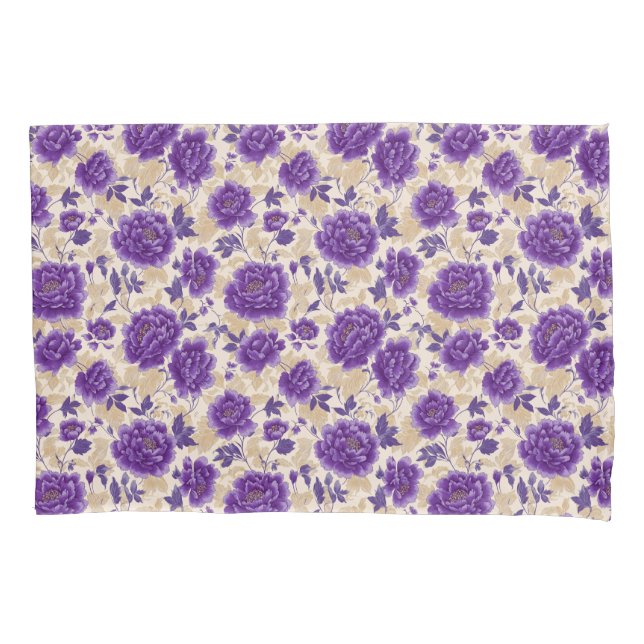 Funda De Cojín Patrón floral púrpura y crema (Anverso)