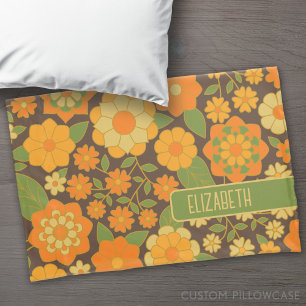 Funda De Cojín Patrón floral retro de moda con bloque de nombres