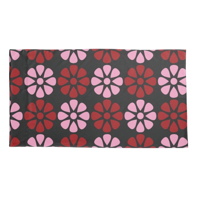 Funda De Cojín Patrón floral rosa y rojo (Reverso)