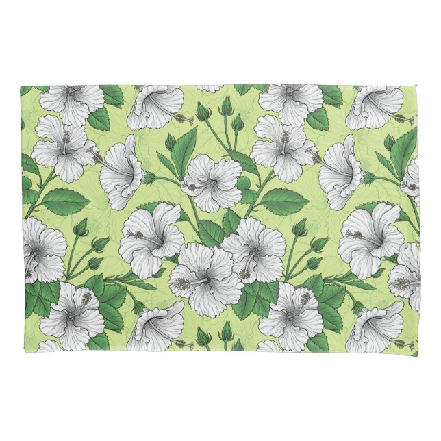 Funda De Cojín Patrón floral tropical de hibisco blanco (Anverso-izquierdo)