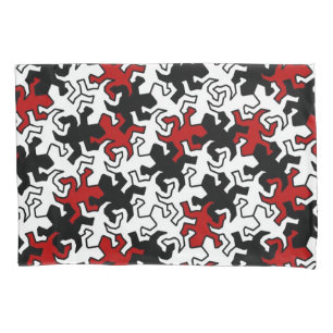 Funda De Cojín Patrón Geckos Mosaico - blanco negro rojo