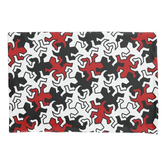 Funda De Cojín Patrón Geckos Mosaico - blanco negro rojo (Anverso)