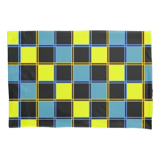 Funda De Cojín Patrón geométrico de color azul amarillo (Anverso)