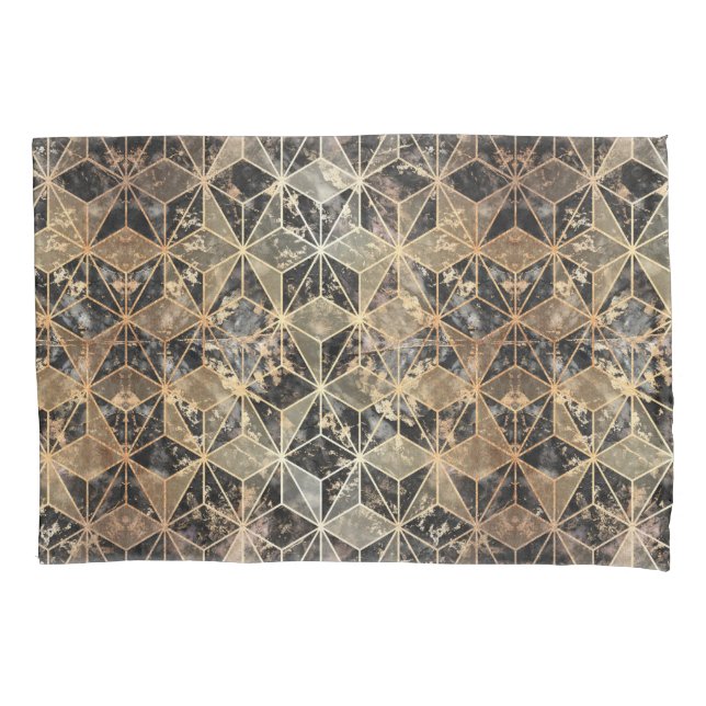 Funda De Cojín Patrón geométrico de mármol y oro (Anverso)