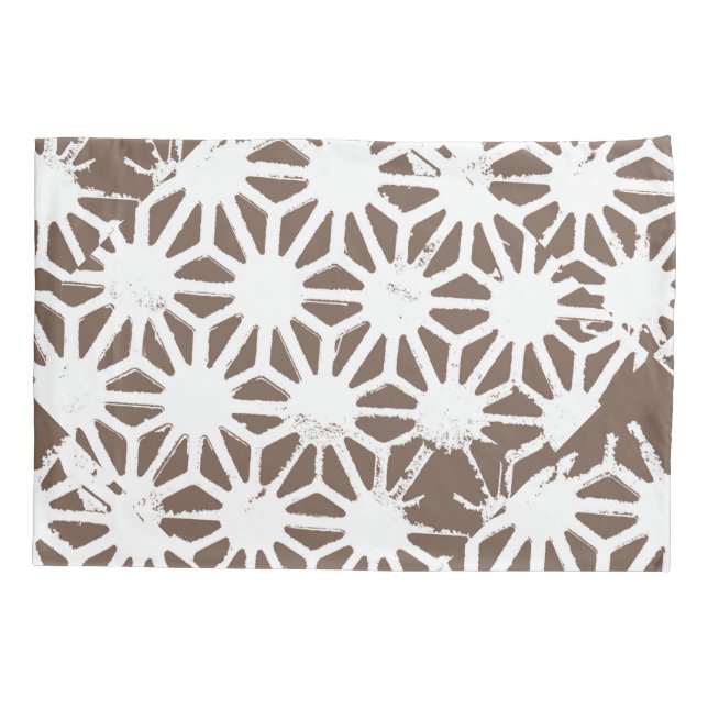 Funda De Cojín Patrón geométrico marrón y blanco (Reverso)