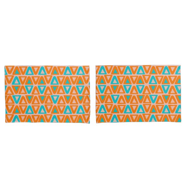 Funda De Cojín Patrón geométrico sin soldadura azul y naranja (Anverso - Set)