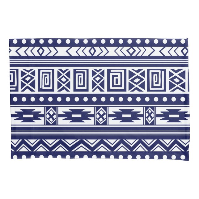 Funda De Cojín Patrón geométrico tribal azul (Anverso)