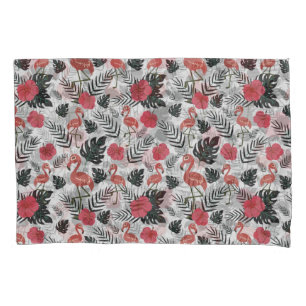 Funda De Cojín Patrón ininterrumpido de flamencos con fondo flora
