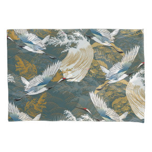 Funda De Cojín Patrón japonés de aves de gránulas vintage