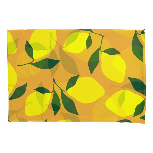 Funda De Cojín Patrón limón simple, fondo naranja. (Anverso)
