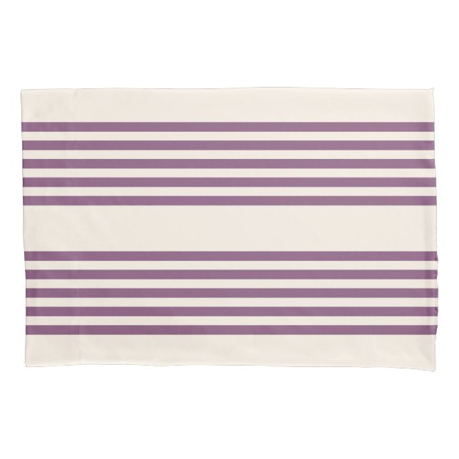 Funda De Cojín Patrón malva morado y beige de cinco rayas (Anverso)