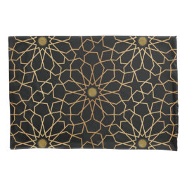 Funda De Cojín Patrón marroquí moderno dorado negro mediterráneo
