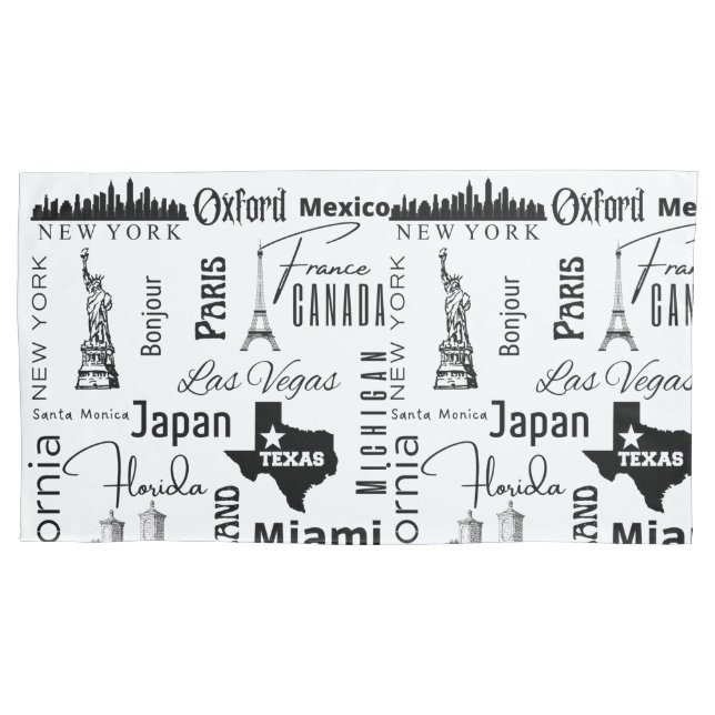 Funda De Cojín Patrón moderno ciudades famosas ciudades negras y  (Anverso)