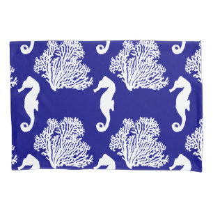 Funda De Cojín Patrón Naval Y Caballo De Mar Blanco