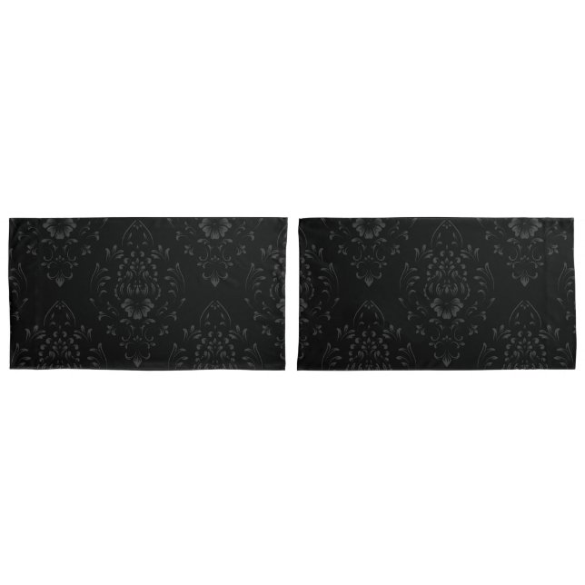 Funda De Cojín Patrón negro de damasco floral (Anverso - Set)