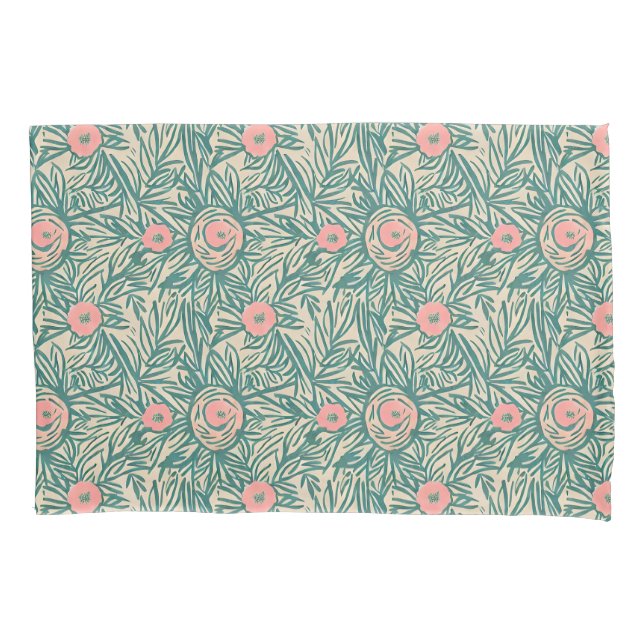 Funda De Cojín Patrón Pastel de Rosa y vegetación botánica (Anverso)