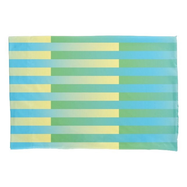 Funda De Cojín Patrón rayado verde amarillo azul (Anverso)
