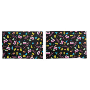Funda De Cojín Patrón retro de los años 80 del Black Colorful Oig