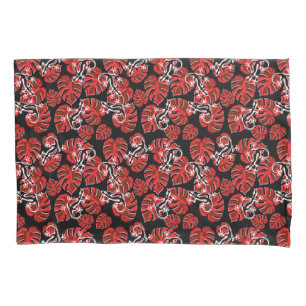Funda De Cojín Patrón rojo y negro: geckos y hojas