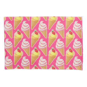 Funda De Cojín Patrón rosa de Kawaii con helado de fresa