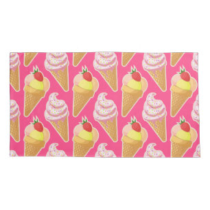 Funda De Cojín Patrón rosa de Kawaii con helado de fresa