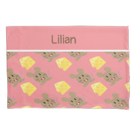 Funda De Cojín Patrón rosa de ratón y queso con nombre personaliz