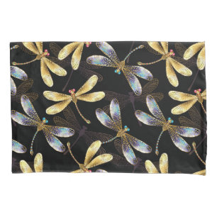 Funda De Cojín Patrón sin foco con Dragonflies dorados