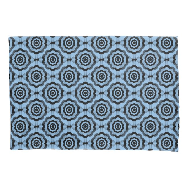 Funda De Cojín Patrón sin foco de flor azul negro (Anverso)