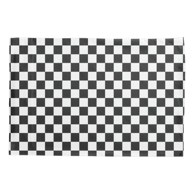 Funda De Cojín Patrón sofisticado de cuadros en blanco y negro (Reverso)