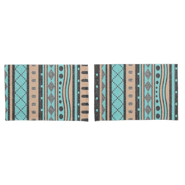 Funda De Cojín Patrón Tribal De Pambas Y Turquesa (Anverso - Set)