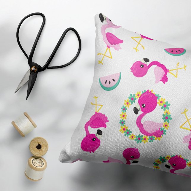 Funda De Cojín Patrón tropical, flamencos, sandías, flores (Subido por el creador)