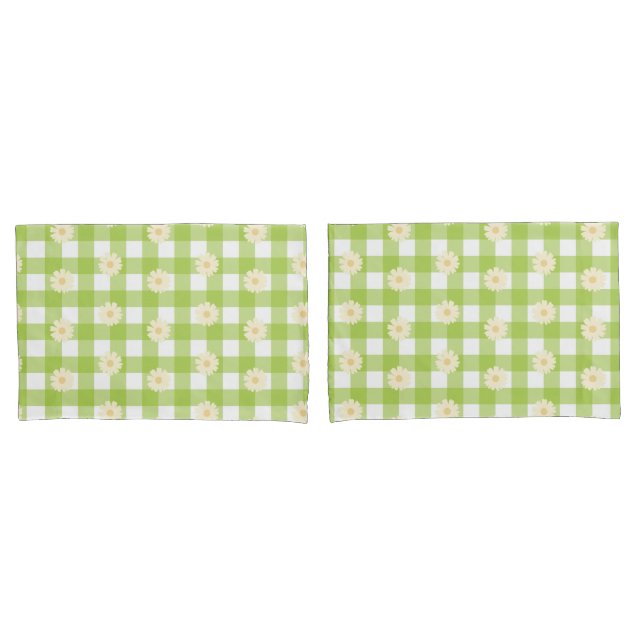 Funda De Cojín Patrón verde de Daisy Gingham (Anverso - Set)