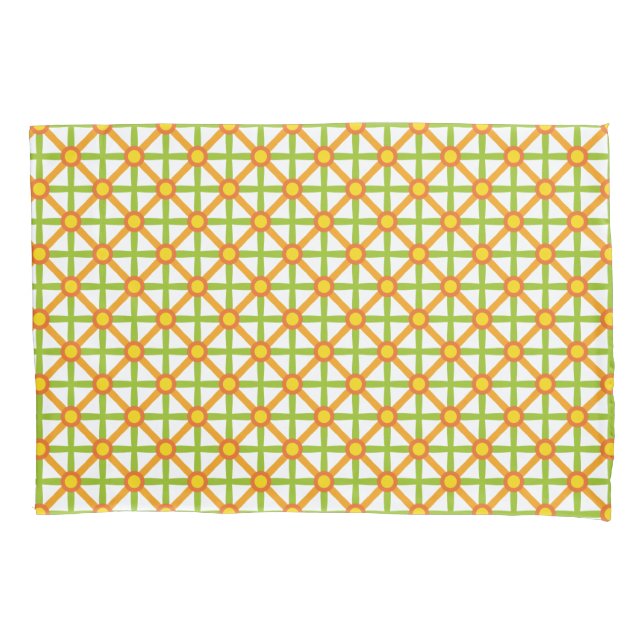 Funda De Cojín Patrón verde y amarillo inspirado en el Naranja re (Anverso)
