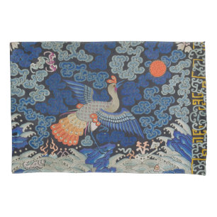 Funda De Cojín Patrón Vintage Chino de Grulla: Azul Imperial