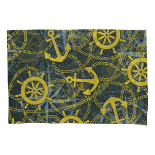 Funda De Cojín Patrón vintage náutico, ancla y mapa.
