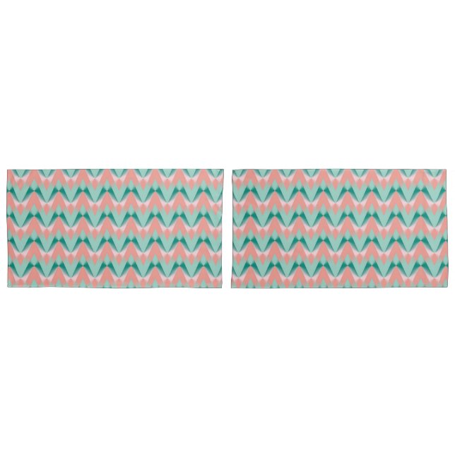 Funda De Cojín Patrón Yukka Rosa Y ZigZag Verde (Anverso - Set)