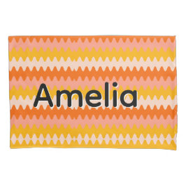 Funda De Cojín Patrón Zig Zag Moderno Amarillo, Naranja y Blanco